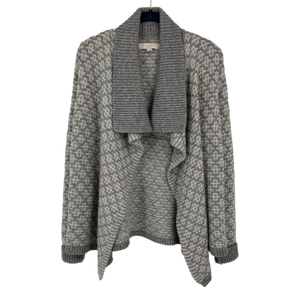 LOFT Sweaters - Loft Cardigan Wool Mohair Ribbed Chunky Knit Drape Collar Gray Women's Size M
